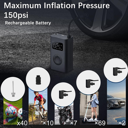 Mi Portatil Electric Air Compressor 2, Inflador Ruedas Coche 150 PSI 6 Modos Con Recargable De 2000 Mah, Compresor Con Pantalla LCD Con Sensor De Presión Para Coche, Bicicleta, Moto, Pelota (Negro)